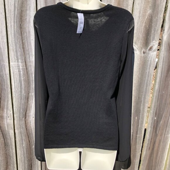 Ann Taylor NWT Black Small Sweater Top Blouse Sheer Long Sleeve Mixed Fabric - Picture 3 of 4